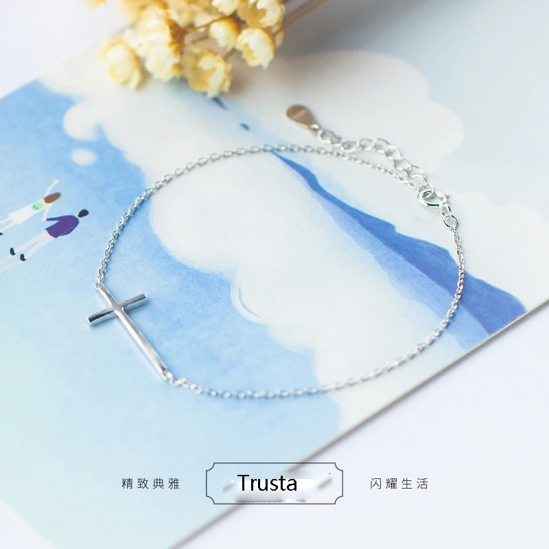 Trusta 925 пробы серебряные Модные женские ювелирные изделия проволока рисунок Крест Браслет 16 см для подарка девушки леди дропшиппинг DS190