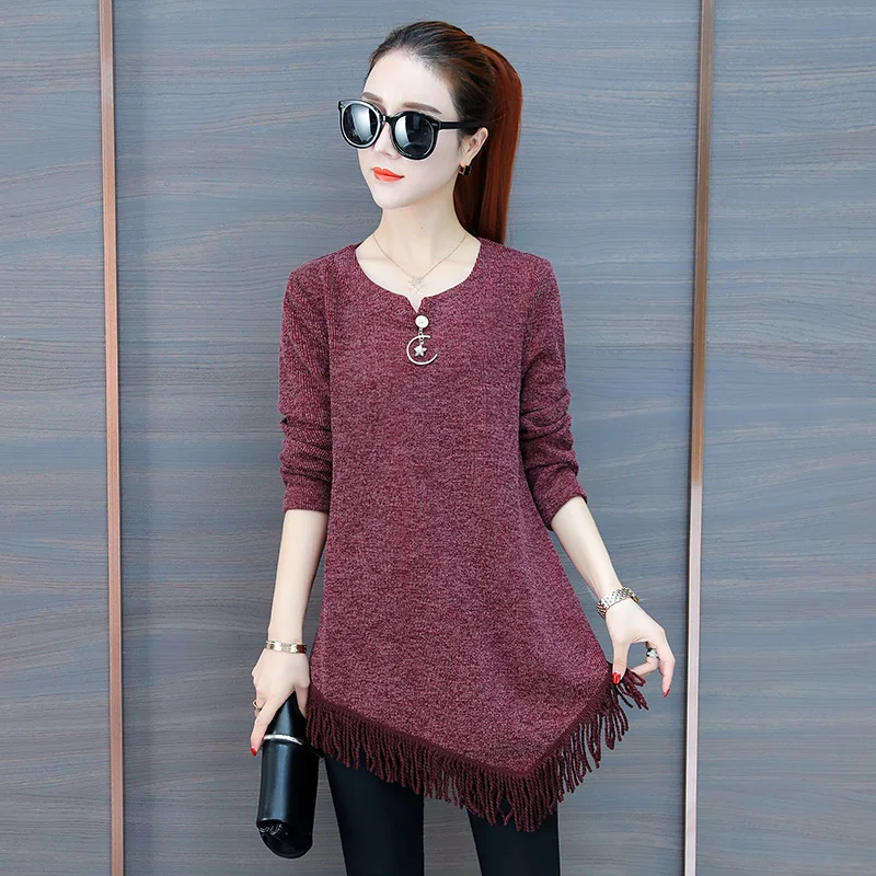 Женская Однотонная футболка 2019 Корейская Новая Осенняя зимняя модная Лоскутная