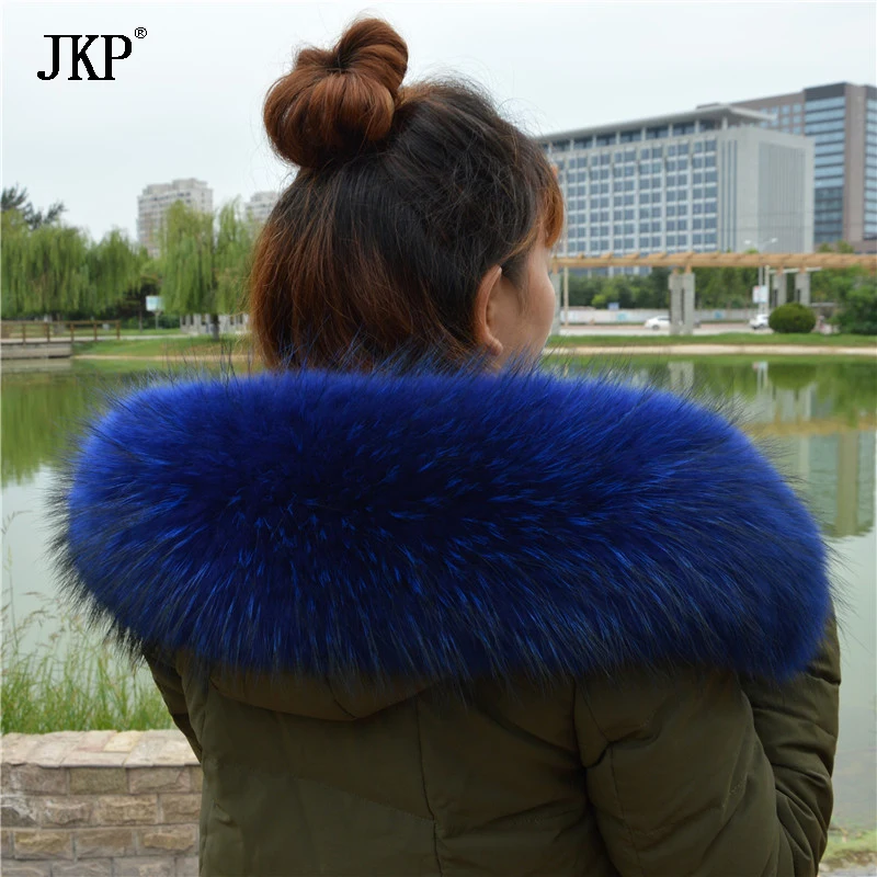 

JKP 2020 Real Raccoon Fur Collar for Women Winter Warm New Coat Hat Accessory Fashion Natural Raccoon Fur Scarf High Quality