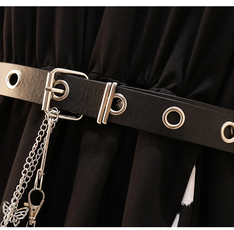 

Houthion Women Dresses Chiffon Midi Dress Bosmia New Korean Casual Fashion Draw Back Splicing Dresse O-Neck Knee-Length