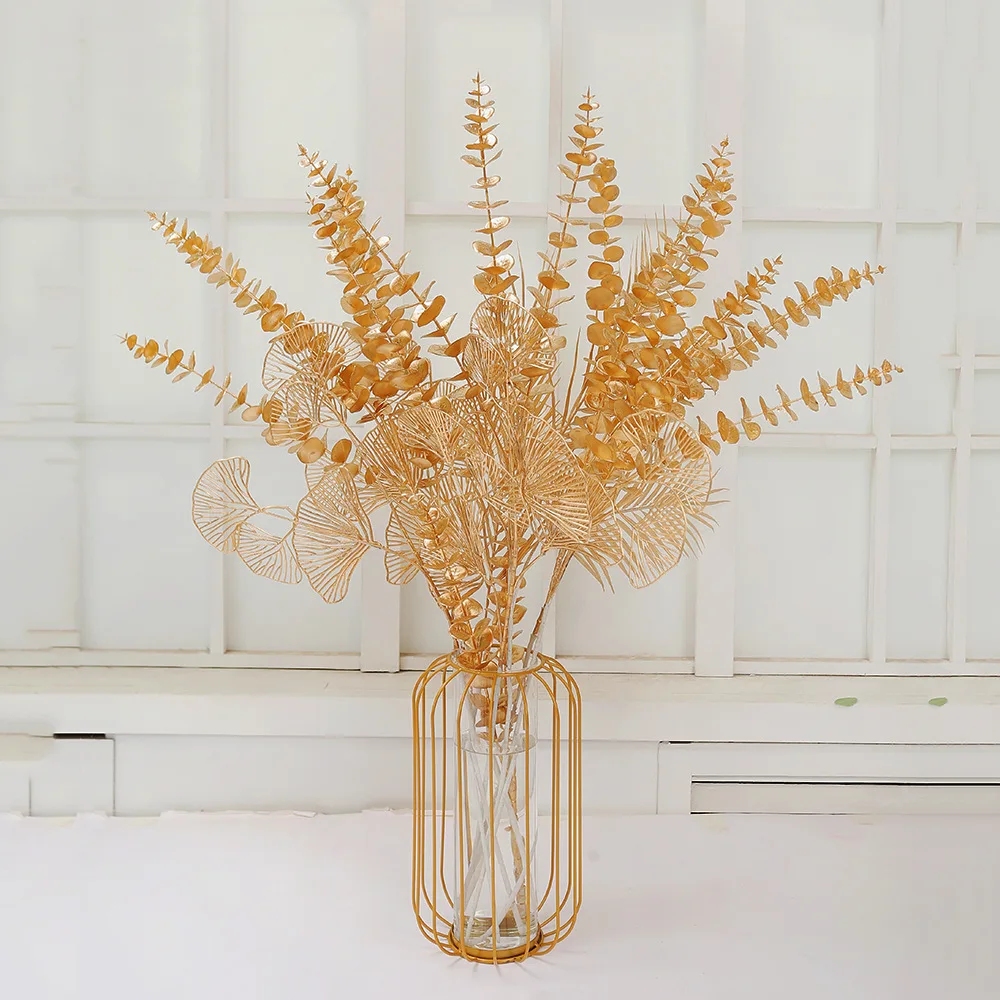 Hot Gold Artificial Eucalyptus Ginkgo Holly Leaf Plants Flower Wedding Decoration for Home Decor DIY Christmas | Дом и сад