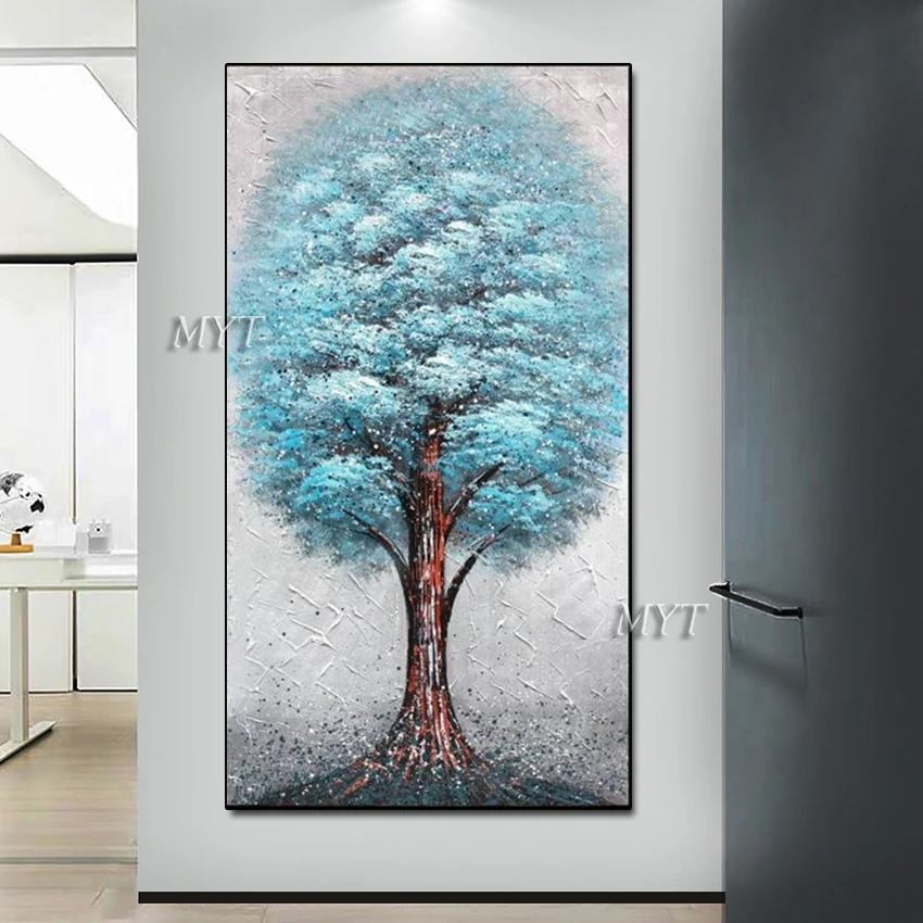 

Синий текстура акрил, дерево 100% ручная роспись с принтом в виде березовых деревьев картину на холсте маслом без рамы настенное художественн...