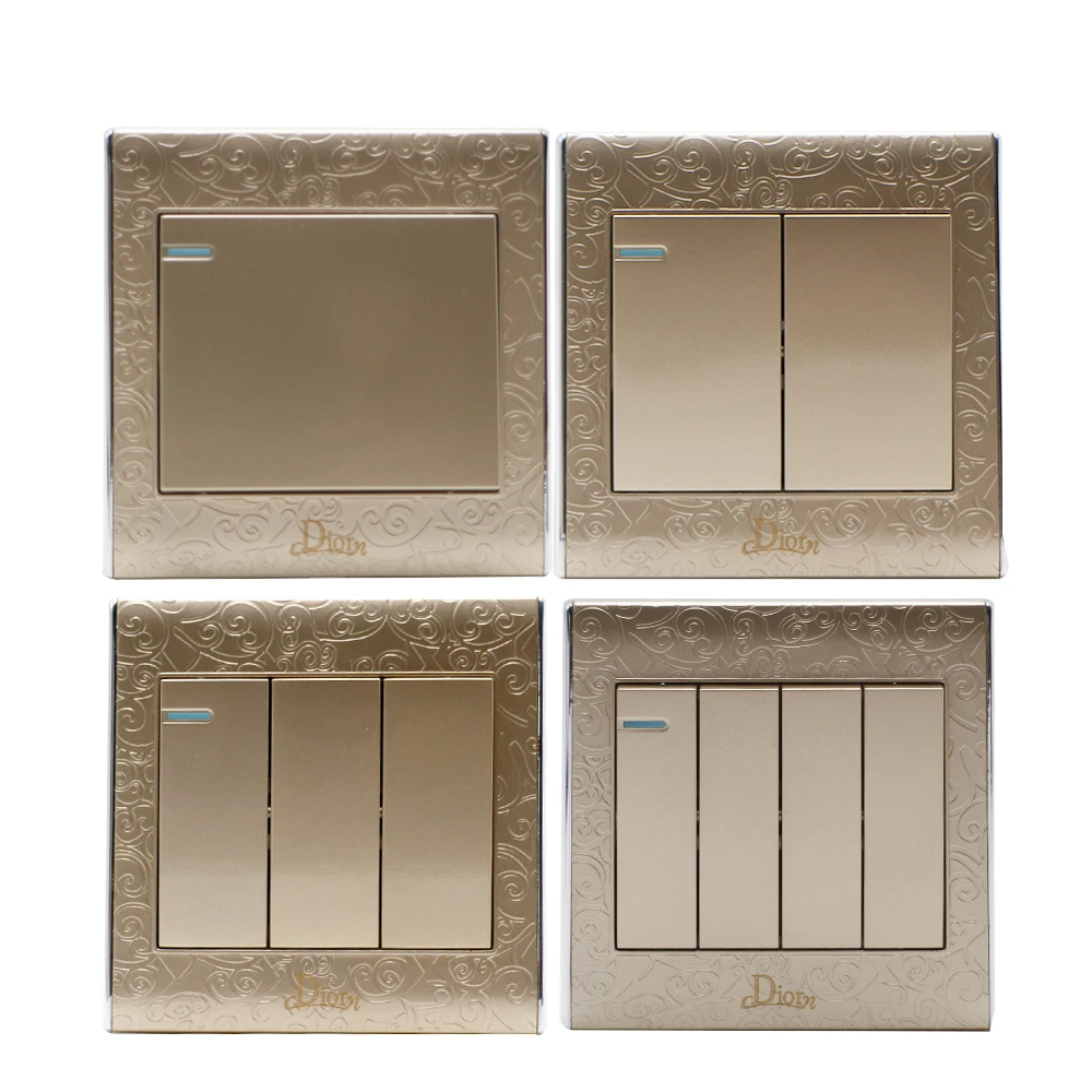 

Push Button Wall Switch 1/2 Way 1/2/3/4 Gang Wall Power Light Switch 86mm*86mm Golden PC Panel Rocker Switch