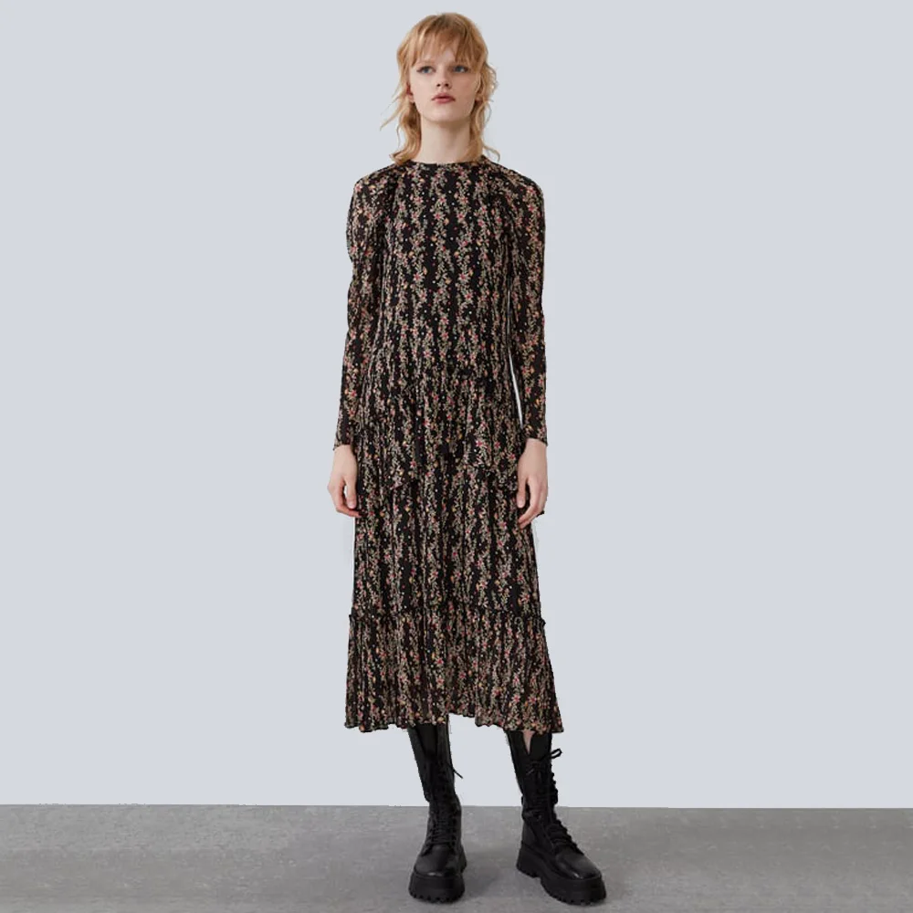 ZA 2019 осеннее новое черное платье с вышивкой модная женская одежда в стиле бохо