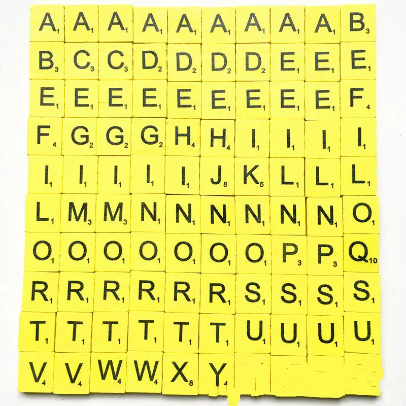 Yellow 100 шт./лот, Набор цветных английских букв, слова, скрапбукинг, скраббл, цифры, алфавит, плитка, деревянные буквы, блок для дома, сделай сам, крафт - Цвет: Yellow