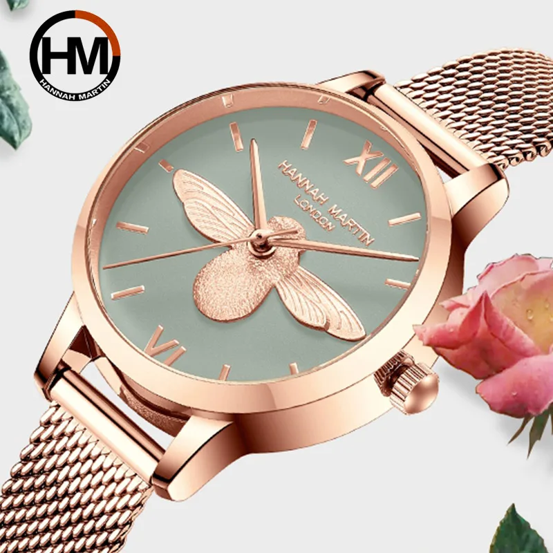 

Женские Кварцевые водонепроницаемые часы Hannah Martin из нержавеющей стали под розовое золото