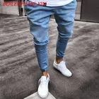 Мужские Модные Простые Модные Повседневные джинсы-карандаш в стиле хип-хоп со шнуровкой и плиссированным носком, мужские обтягивающие джинсы для бега, 2021