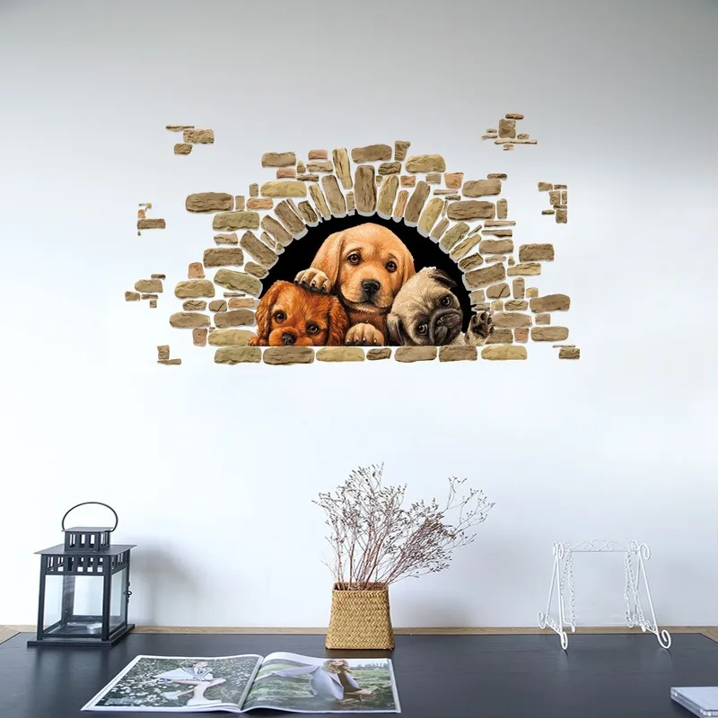 

Three Puppies Pet Wall Stickers Living Room Study Corridor Backdrop Wall Decoration DIY Bedroom Decor Bedside Decals Wallpaper