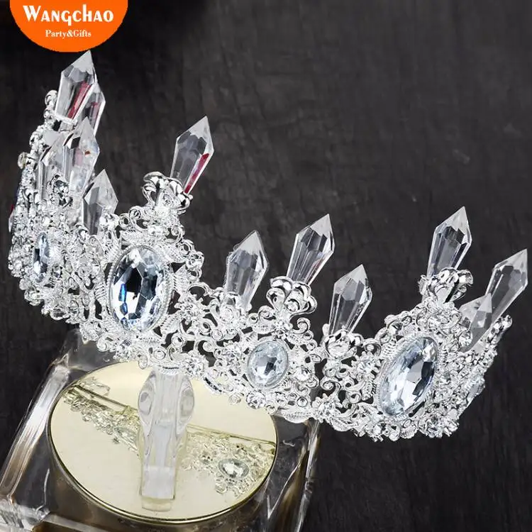 

Queen White Crystal Crown Cake Topper Happy Birthday Cake Topper Bride Wedding Decoration Princess Headwear for Party Supplies