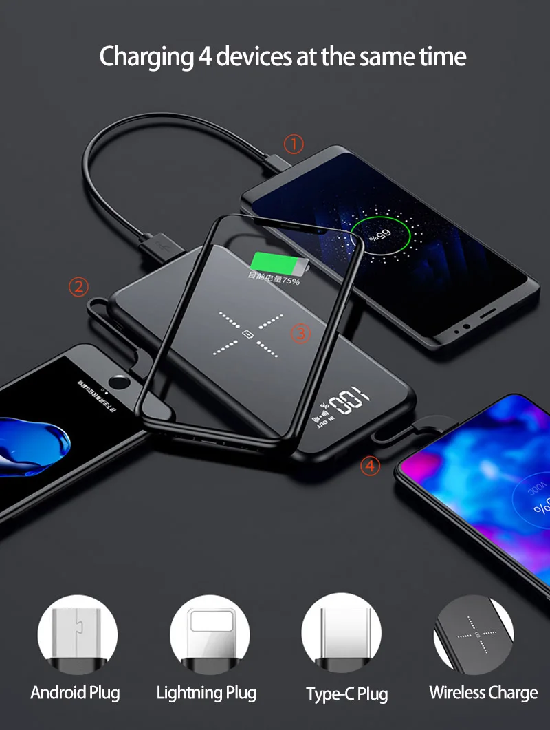 TUOSHIKE QI Беспроводное зарядное устройство power Bank 10000 мАч светодиодный дисплей внешний аккумулятор power bank для iPhone 8 X Max samsung Note 8 Xiaomi