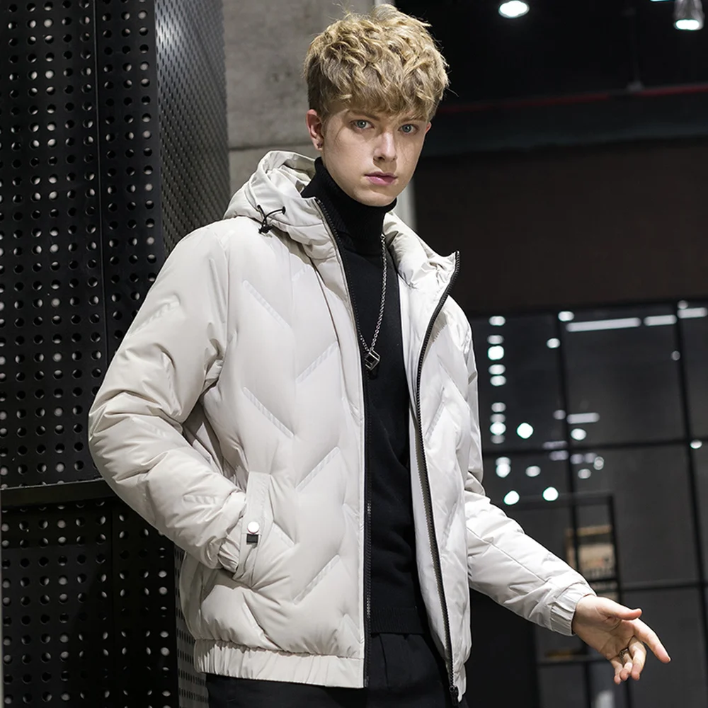 Covrlge Trend New Hooded Simple Fashion 80 Fleece Jacket Men's Warm Down Jacket Men Hooded Collar Coat Men US Size MWY033