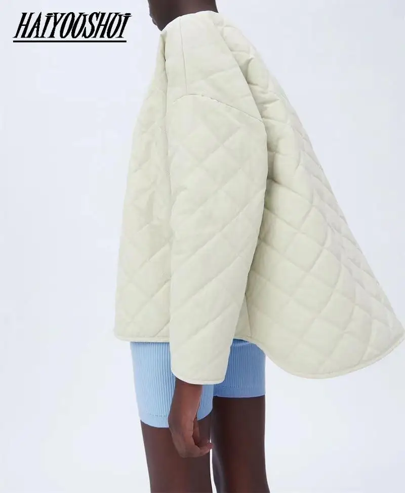 Women 2021 Fashion Single Breasted Loose Padded Jacket Coat Vintage Long Sleeve Female Outerwear Chic Tops
