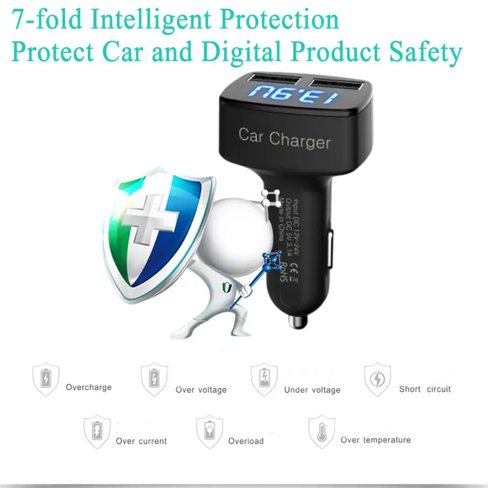 New 4 in 1 Dual USB Car Charger DC Universal with Voltage/temperature/Current Meter Tester Adapter Digital LED Display r20 | Электроника