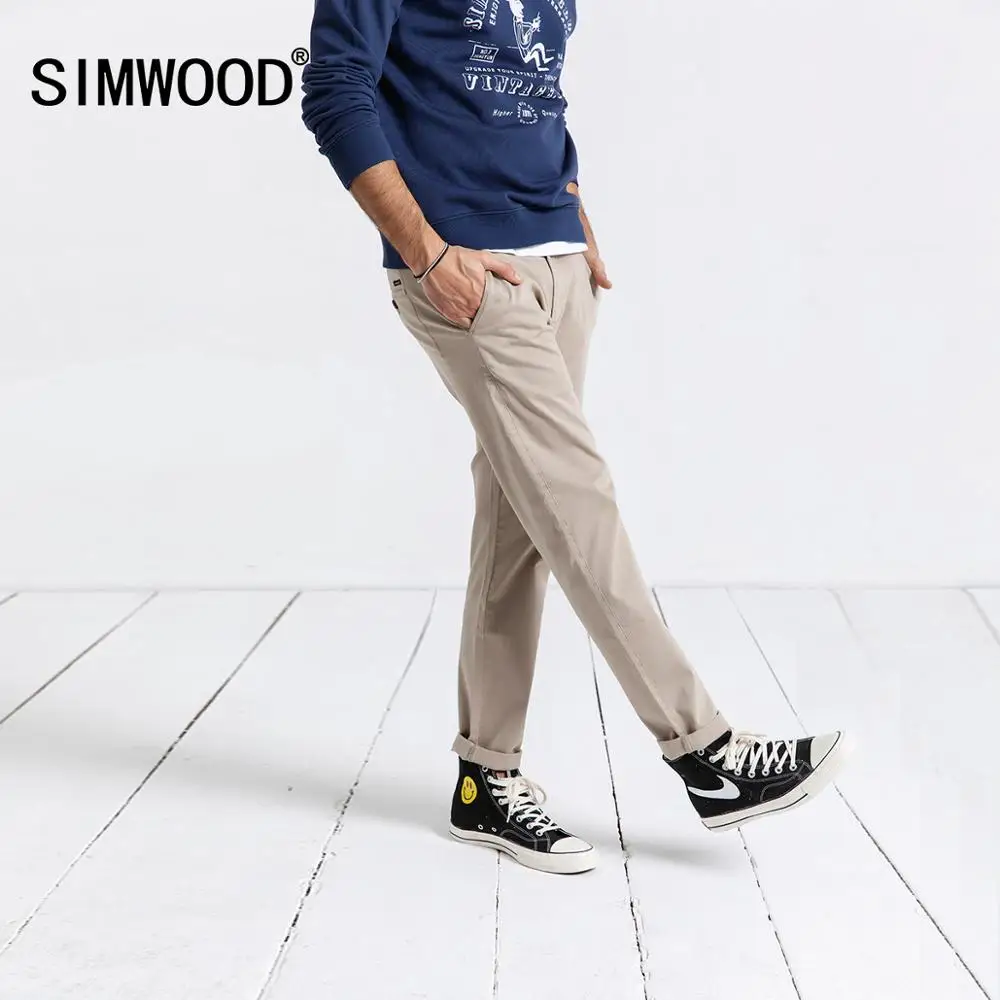 Мужские прямые брюки SIMWOOD повседневные штаны из хлопка 2019 длинные батальных