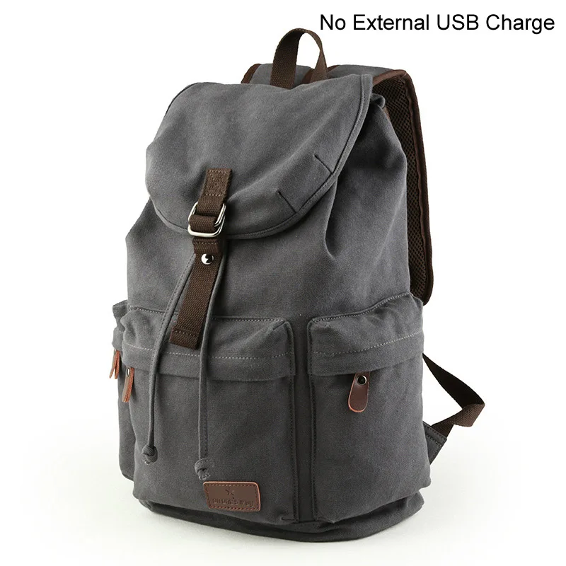 

Men Canvas Bucket Backpack Students School Bag Casual Luggage Laptop bags Travel Large Capacity Rucksack USB Mochila XA91WC
