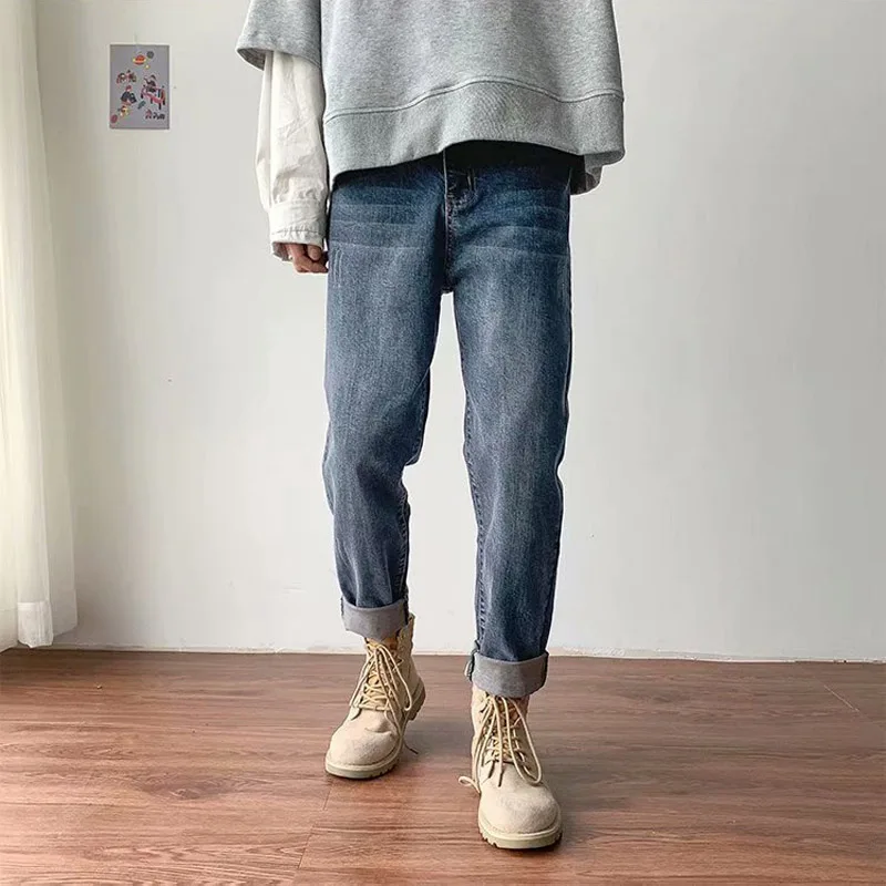 

Spring autumn 2021 Fashion denim jeans boys loose straight trend Korean handsome black student casual teenager pencil pants men
