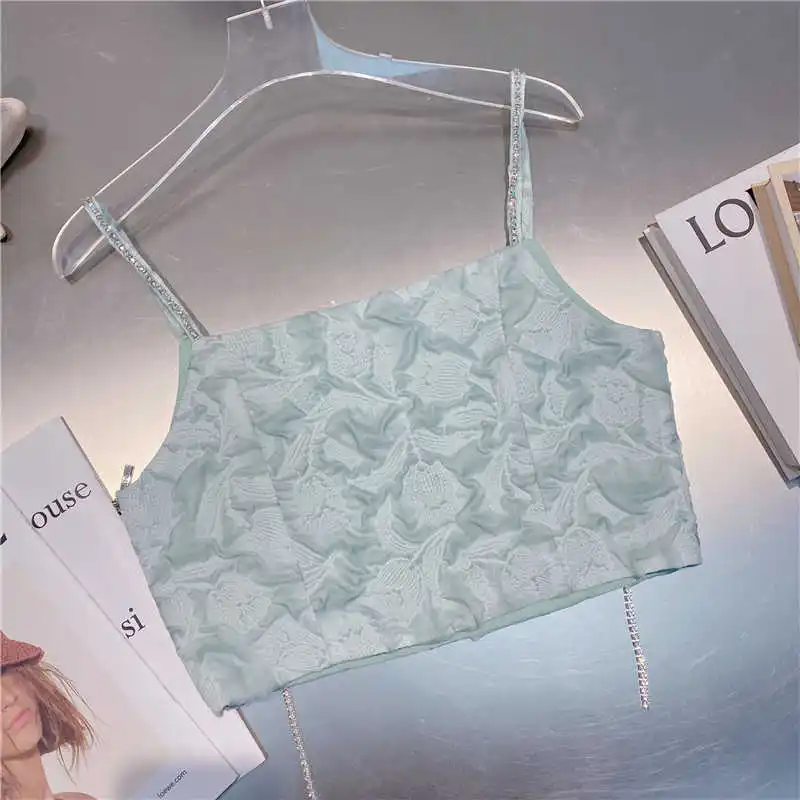 

DEAT 2021 Summer autumn Fashion Casual Temperament Short Water Drill Suspender Vest Irregular Skirt Two Piece Set Women SK522