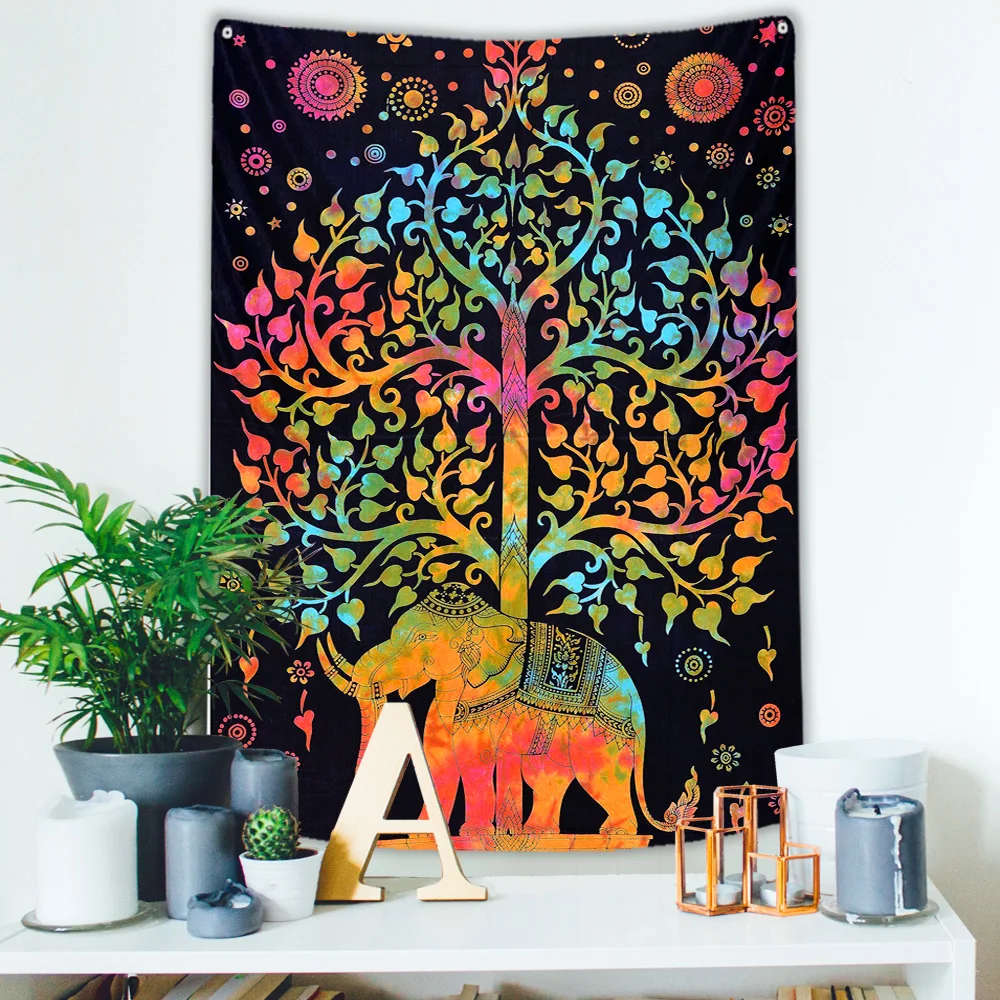

Psychedelic Elefante Decorativo Tapestry Arbol индейский стиль Dorm Toom Indiano Decor Wall Essentials Hippie Décoration Maison