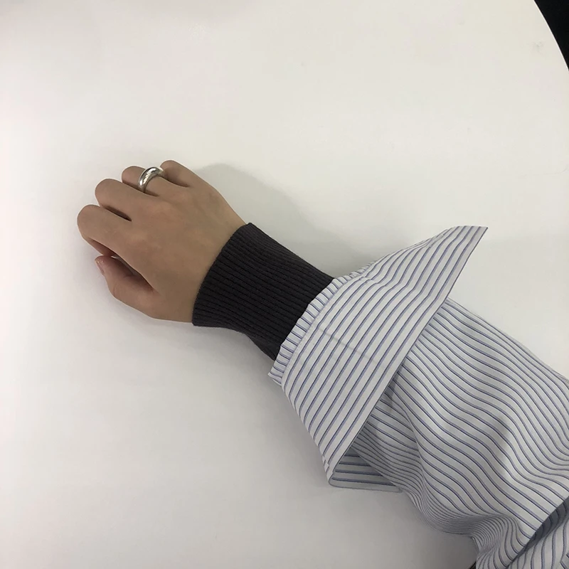 

Blouse Women Shirts Turn-down Collar Long Sleeve Striped Single-breasted Loose Outwear Students BF Ulzzang Casual All-match Chic