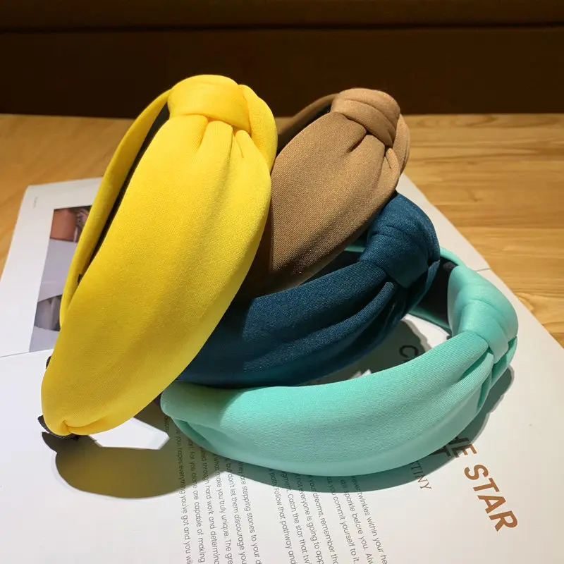 

Korean Thick Solid Candy Color Knot Tie Warn Hairband Ladies Boho Ethnic Geometric Wide Bridal Hairband Wedding Hair Accessories