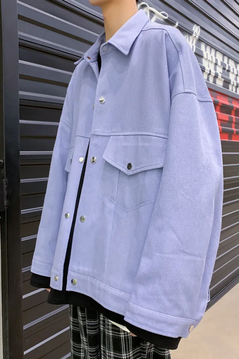 

Men's jackets 2021 spring autumn new loose casual solid color coats personality fashion splicing jacket teenagers men students
