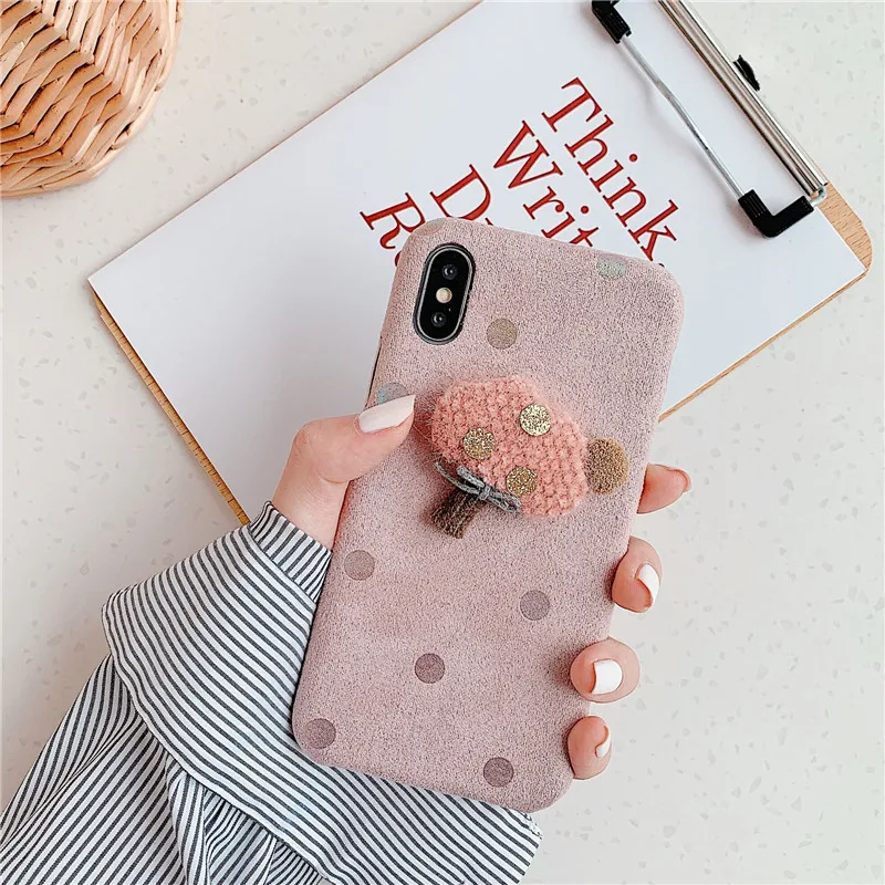 

winter velvet mushroom soft texture mobile phone case cover for iphone 6 6s 7 8 plus x xr xs max 11 pro max