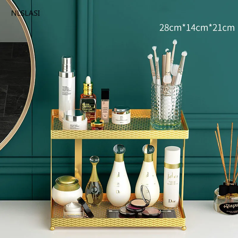 

Light Luxury Gold Metal Floor-standing Home Storage Holder Cosmetic Sundries Shelf Decoration Bathroom Accessories Home Decor