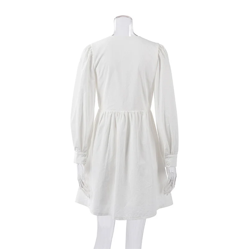 

Fashion V Neck Sexy Black Dress Female Puff Sleeve A Line Ladies High Waist Dress Casual Elegant Autumn Winter White Dresses