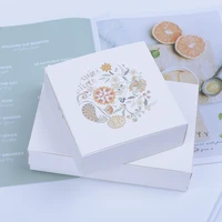 10pcs white thick color stamping pocket biscuit egg yolk puff square packing box hand handle silk ribbon sweet time gift bag
