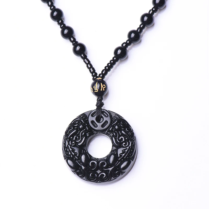 

Ожерелье из натурального черного обсидиана с подвесками из бисера, модные очаровательные украшения, ручная работа, амулет на удачу, подарки...