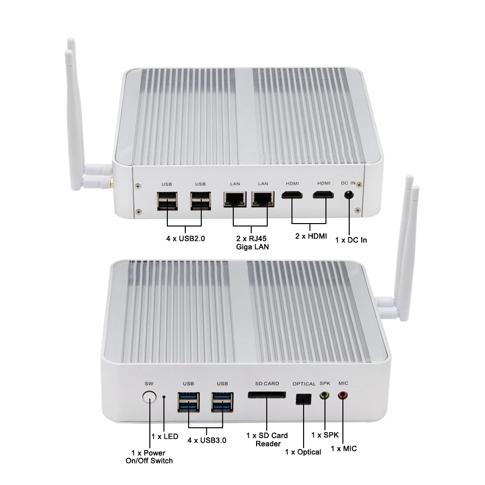 Супер безвентиляторный мини ПК с Windows 10 Pro Intel Core i5 5200U i7 5500U SD карты 4 к HTPC 16 г