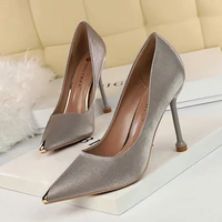 european and american style fashion banquet womens shoes stiletto high heel satin shallow mouth metal pointed sexy