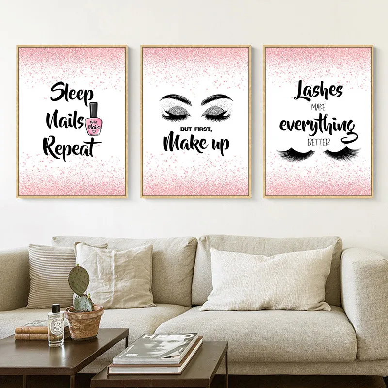 

Lovely Nails Makeup Posters Lashes Make Everything Better Wall Art Eyelash Picture for Bedroom Home Beauty Salon Decoration