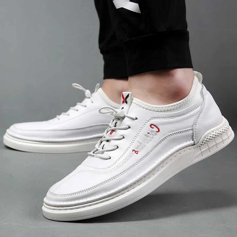 

Misalwa Height Increased Elevator 5CM / Flat Men Sneaker Genuine Leather Casual Loafers Handmade Sewn Young Men Shoes Taller