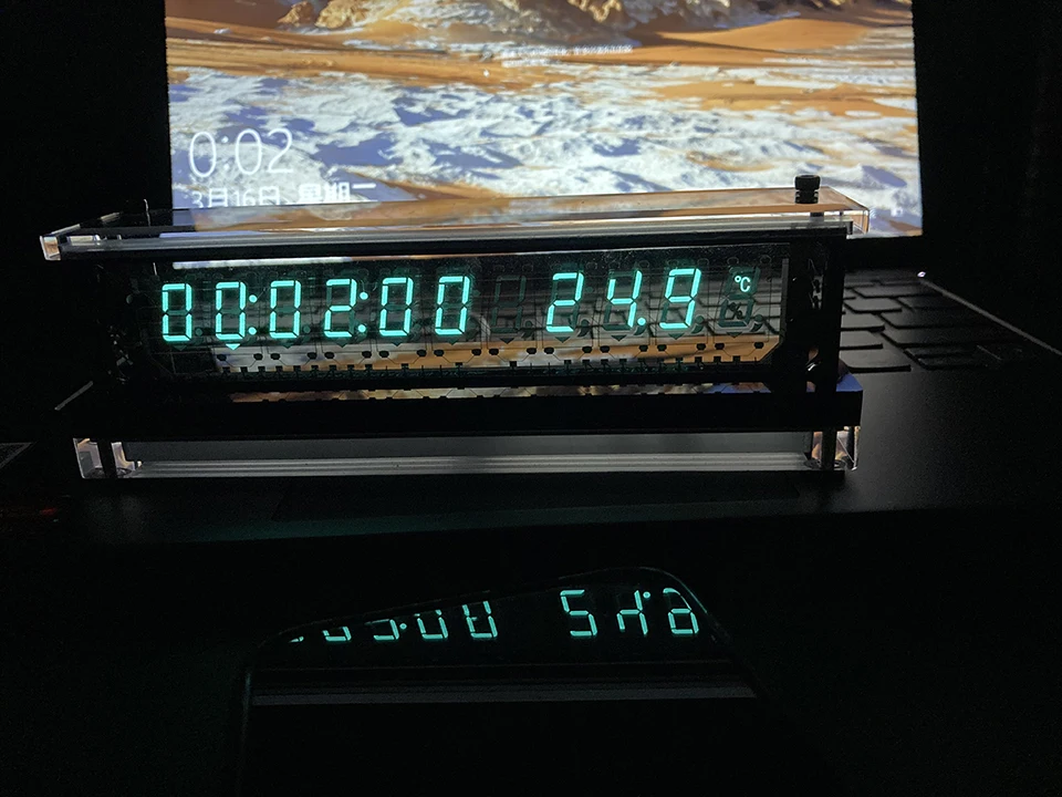 Screen Display Desktop VFD Clock Digital LED Clock Creative Home Clock Ambient Light VFD Screen Measure Temperature Humidity