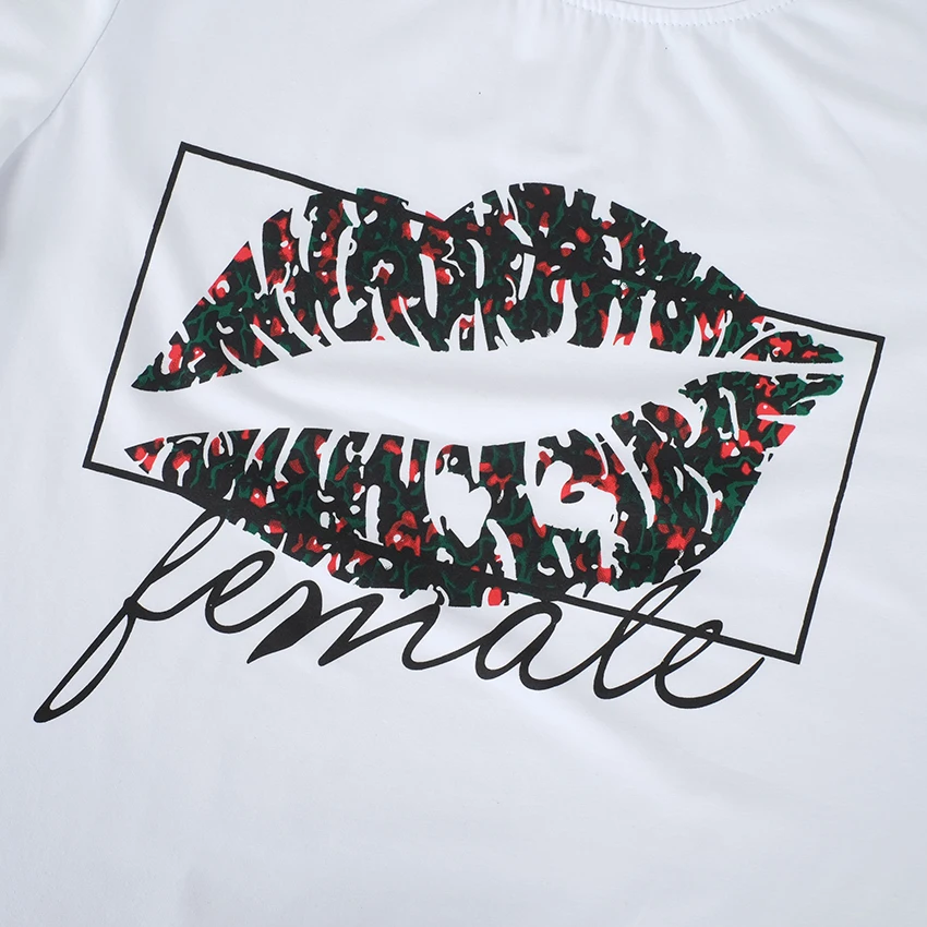 Женский Повседневный костюм белая футболка с коротким рукавом и леопардовой