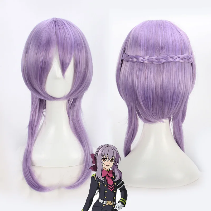 

Anime 60CM Owari no Seraph Of The End Shinoa Hiragi Purple Hair Heat Resistant Cosplay Costume Wig