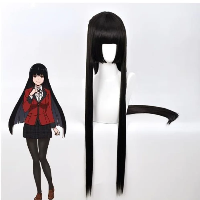 

100cm Yumeko Jabami Cosplay Wigs Black Straight Heat Resistant Synthetic Hair Perucas Cosplay Wig With