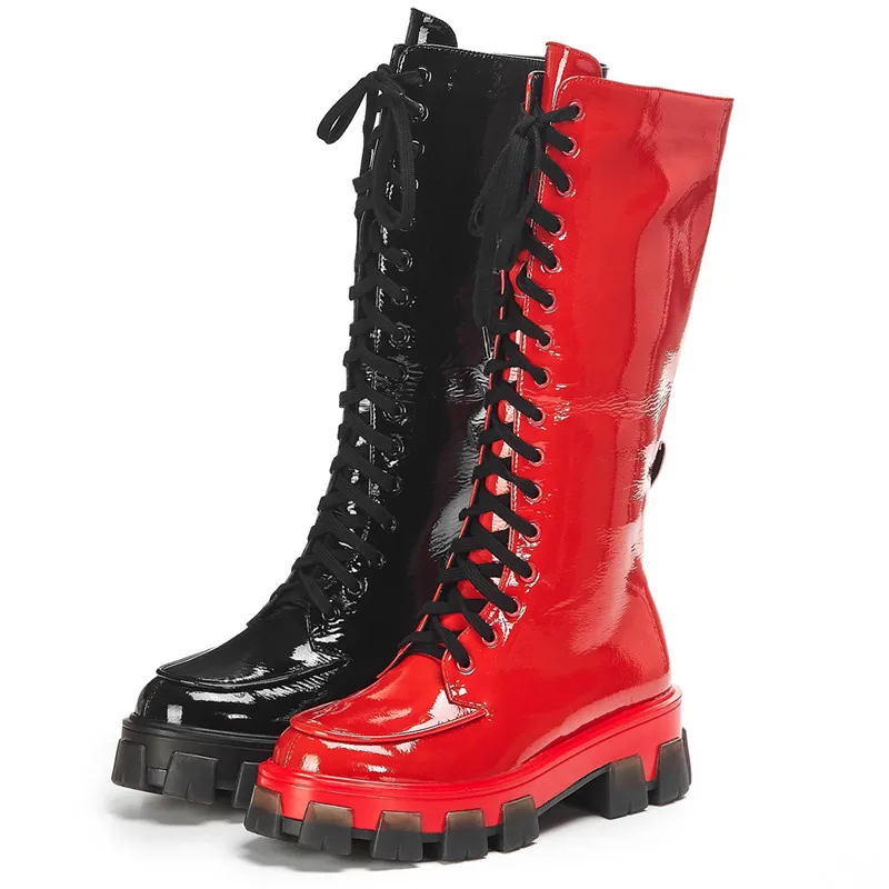 Ботинки мотоциклетные на толстой плоской платформе повседневные однотонные