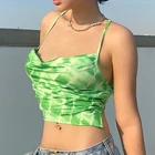 Женский винтажный топ с открытой спиной, в стиле 90-х, Y2k, сексуальный неоновый зеленый топ с вырезами, 2021