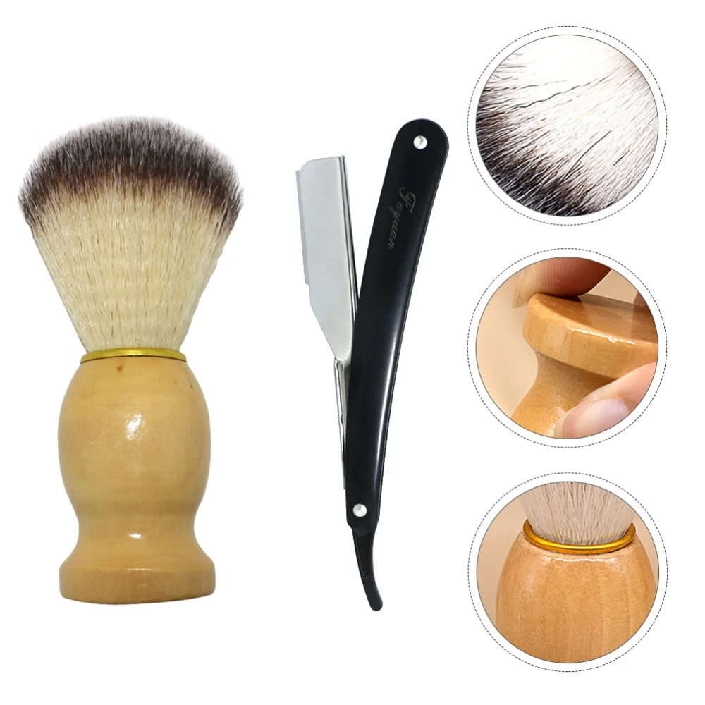 

1 Set Men's Shaving Set Handheld Razor Beard Brush Male Face Cleaning Set