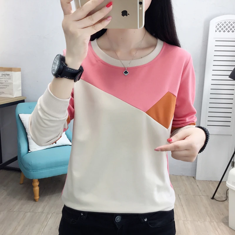 

Ladies Patchwork Top Korean Loose Sweater Large Size Pullover