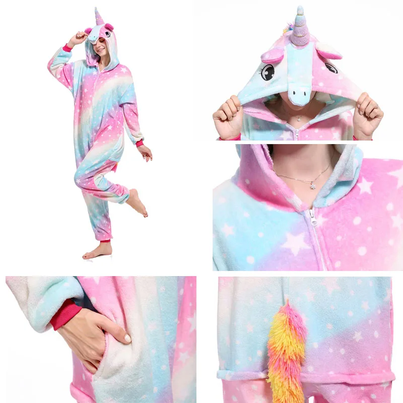 Унисекс костюм единорога для взрослых единорог фланель аниме Хэллоуин кигуруми