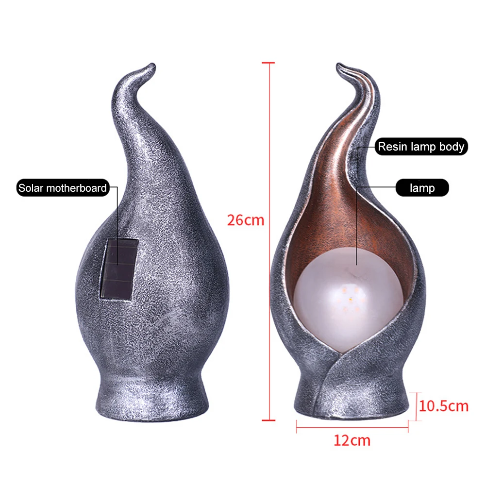 

Flame Shape Lamp with Rain Gauge Courtyards Vintage Resin Solar Powered Outdoor Greensward Lighting Accessories