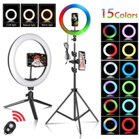 sh 12 inch rgb video fill light ring light led ring lamp 15 colors 3 model with tripod stand usb plug for youtube live makeup