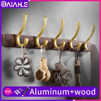 walnut wood bathroom row hooks wall adhesive living room hallway umbrella hook modern waterproof wood home decor towel row hooks