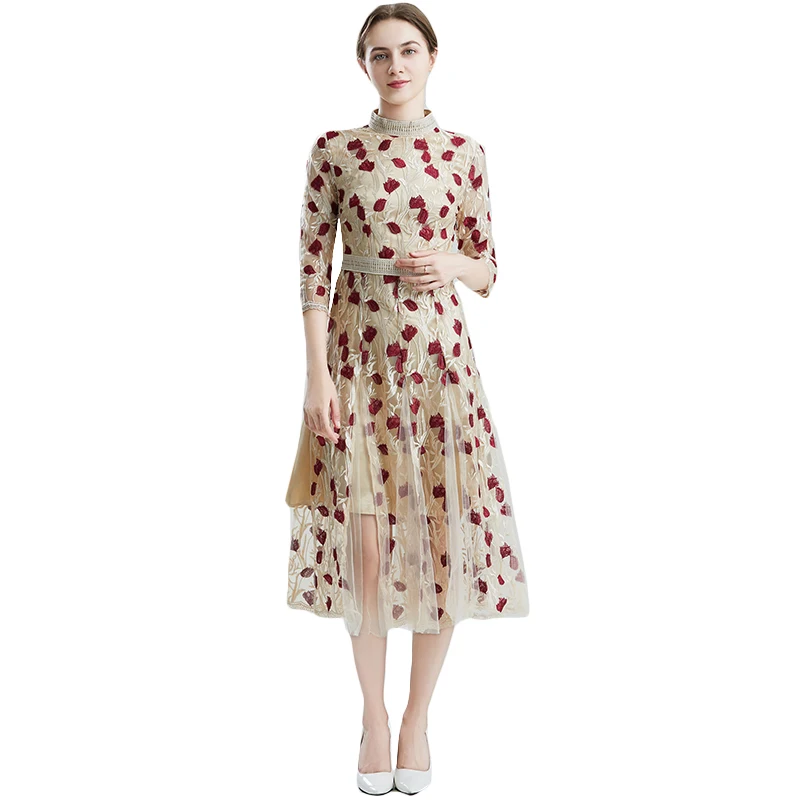 

FUCHAO Women Luxury Embroidery LaceDress Festa High Quality Elegant Wedding Party Robe Femme Vintage Designer Mesh Vestidos