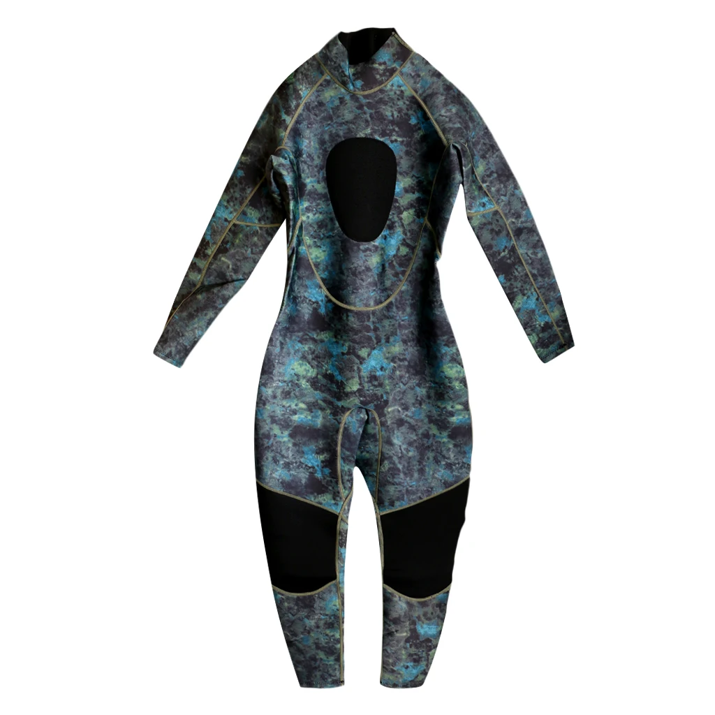

Men Camo 3mm Neoprene Full Length Wetsuit with Chest Knee Pads & Back Zipper for Free Diving Spearfishing Surfing