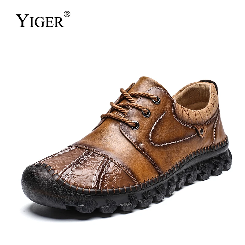 

Мужские повседневные туфли YIGER, лоферы из натуральной кожи ручной работы, мужские туфли на шнуровке для отдыха, деловые мужские туфли большо...