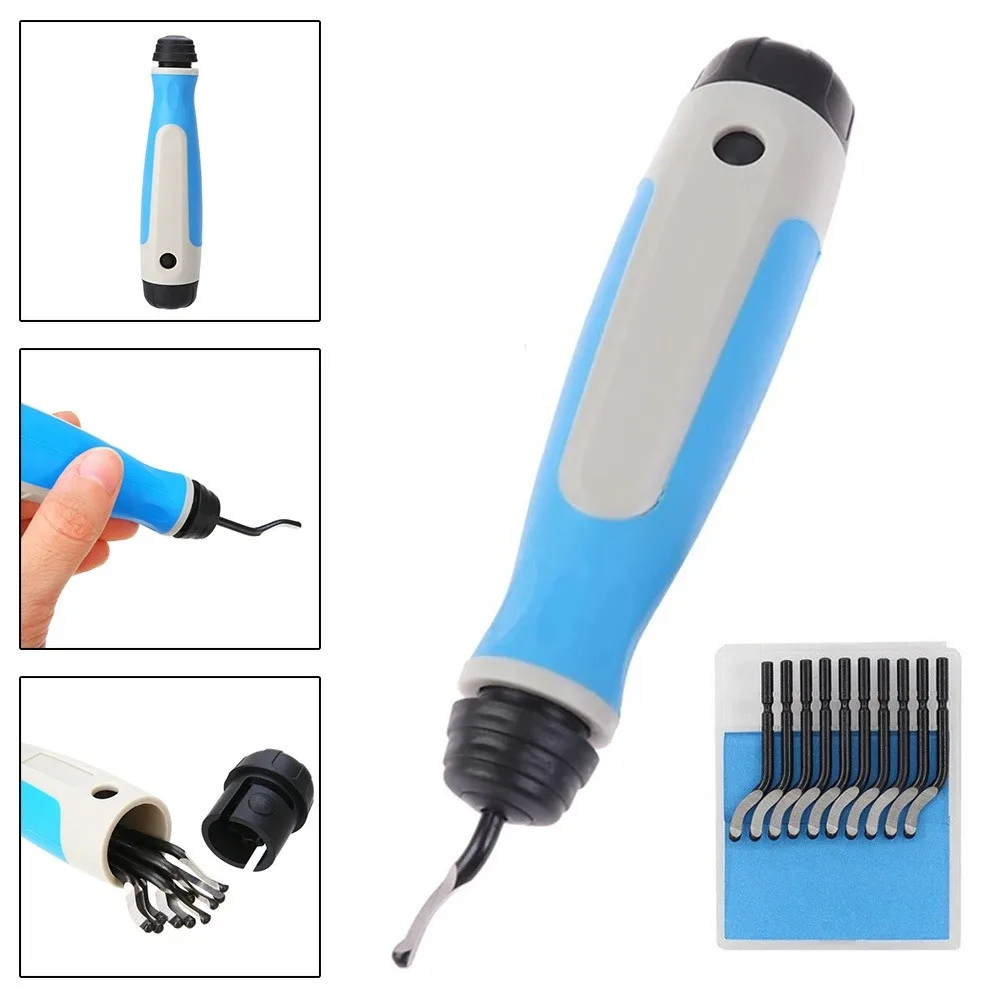 

10pcs Blades Burr Handle Deburring Burr Blade Rubber Burr Handle Hand Deburring Tool High Speed Steel